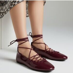 NWT Stradivarius Burgundy Lace-Up Flats Ballet shoes 9 European French